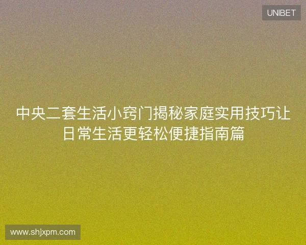中央二套生活小窍门揭秘家庭实用技巧让日常生活更轻松便捷指南篇 中央二套生活小窍门揭秘家庭实用技巧让日常生活更轻松便捷指南篇